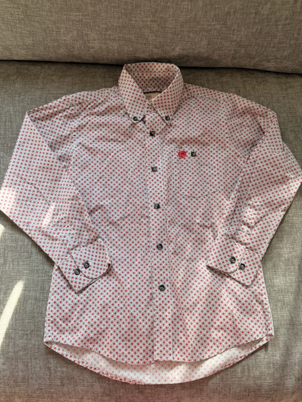 Wrangler Kids White Button-Down Shirt with Red Geo Print